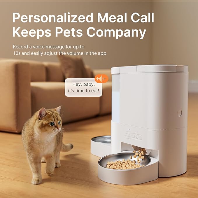 Automatic Cat Feeder and Water, 5G WiFi App Controlled Cat Dry Food Dispenser, 2 in 1 Timed Pet Feeder, 4L Food & 3L Gravity Waterer with Voice Recording, 10 Meals Programmable 1-15 Portion Control