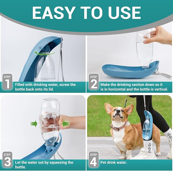 Dog Water Bottle, 550ML Large Capacity Leak-Proof Portable Pet Water Dispenser with Carrying Lanyard, Ideal for Outdoor Walking Hiking Travel