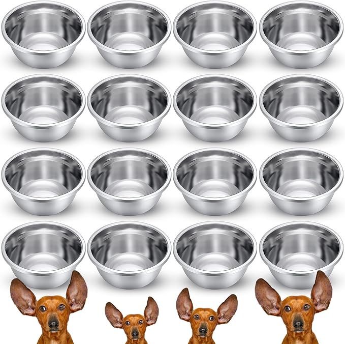 16 Pcs 8 Cup Metal Dog Bowls Stainless Steel Thickened Food Bowls Travel Kennel Food and Water Dish for Medium Large Size Dogs Cats, 64 Oz, Dishwasher Safe