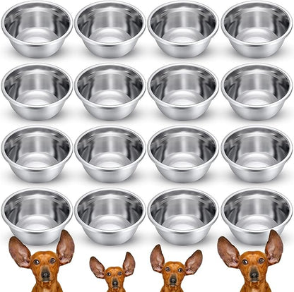 16 Pcs 8 Cup Metal Dog Bowls Stainless Steel Thickened Food Bowls Travel Kennel Food and Water Dish for Medium Large Size Dogs Cats, 64 Oz, Dishwasher Safe