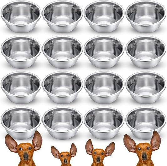 16 Pcs 8 Cup Metal Dog Bowls Stainless Steel Thickened Food Bowls Travel Kennel Food and Water Dish for Medium Large Size Dogs Cats, 64 Oz, Dishwasher Safe