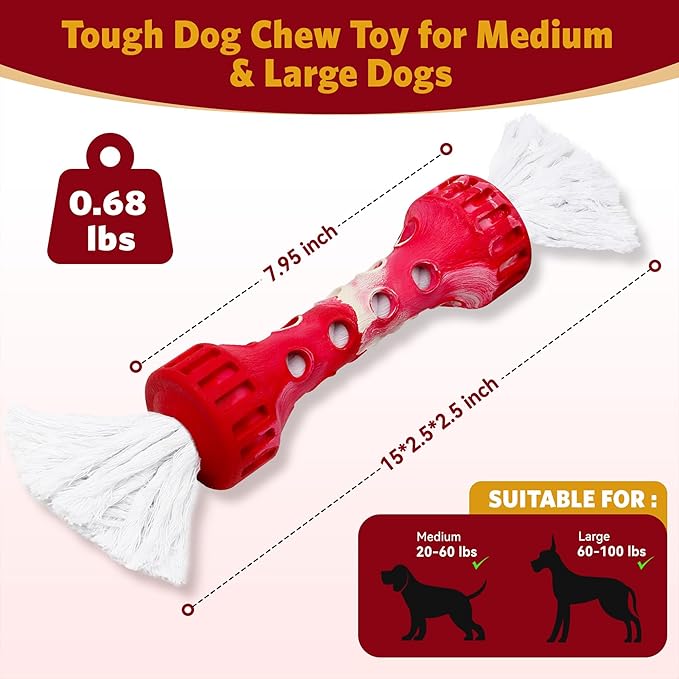 Indestructible Dog Chew Toy, Durable Heavy-Duty Rubber for Aggressive Chewers & Puppy Teething, Interactive Fetch Toy for Large/Medium Dogs to Beat Boredom, Cream Scented, Red/White