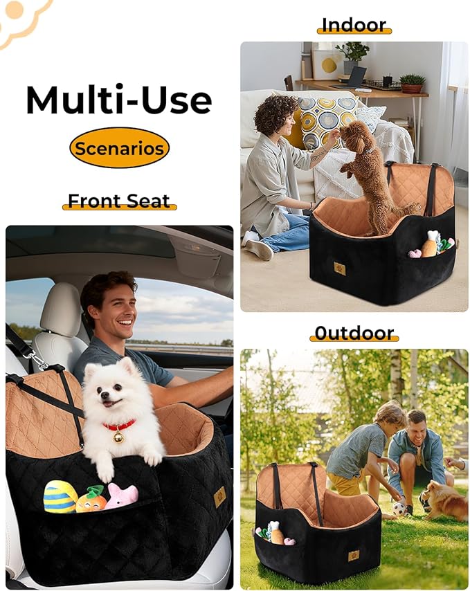 Dog Car Seat for Small/Medium Dogs, Detachable Washable Dog Booster Car Seat Under 35lbs, High-Support Memory Foam,Travel Bed with Storage Pockets
