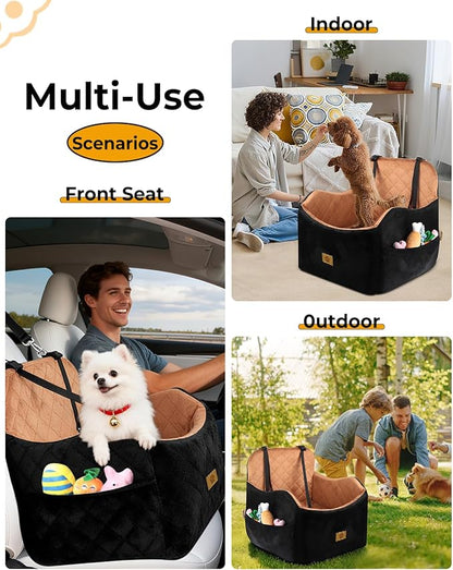 Dog Car Seat for Small/Medium Dogs, Detachable Washable Dog Booster Car Seat Under 35lbs, High-Support Memory Foam,Travel Bed with Storage Pockets