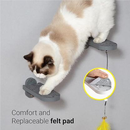 SVD.PET Cat Wall Steps (2-Pack), Climbing Stairs with Replaceable Felt Pad, Cat Shelves with Toy, Dark Grey