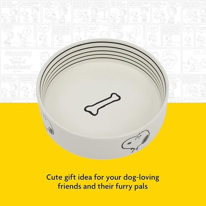 Peanuts Snoopy Dog Bowl with Bone Design – 6.5" Stoneware Water or Food Bowl for Small to Medium Dogs – Cute Cartoon Pet Dish, Durable & Easy to Clean