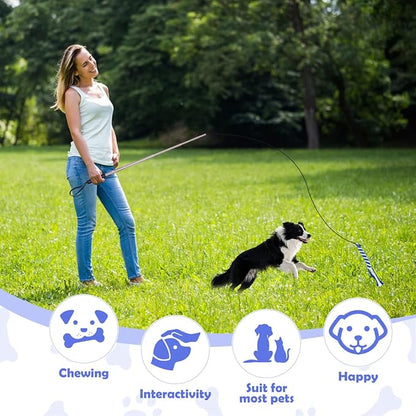 POPETPOP Flirt Pole for Dogs Interactive Dog Toys - Extendable Teaser Wand Outside Interactive Fun Toys with 2 Rope Chew Play Toys for Training Exercise (Size L)