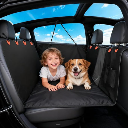 Gugxiom Upgraded PU Leather Back Seat Extender for Dogs, Waterproof Heavy Duty Hard Bottom Dog Car Seat Cover Hard Bottom, Support 400lbs, Anti-Scratch Dog Hammock for Car, SUV, Truck