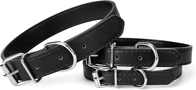 Black Leather Dog Collar for Small,Medium, Large Dog, (Small: Wide :0.55'' for Dog's Neck: 9''~12'', Black)