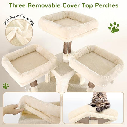 Globlazer Big Cat Tower for Indoor Cats, 80inch Cat Tower for Multiple Adult Cats XXL Cat Tree with Scratching Post, Hammock, 3 Perches, 2 Condos, 2 Hanging Basket, F80, Beige
