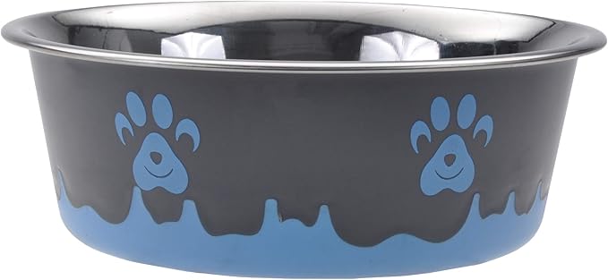 Bergan Maslow Design Series Non-Skid Paw Design Bowl, Blue 54 oz/6.75 Cup