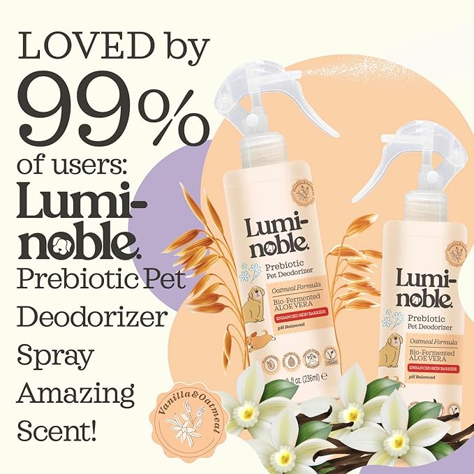 Prebiotic Dog Deodorizer Spray Perfume, Vanilla & Oatmeal Scented, Hypoallergenic Skin Care, Alcohol-Free Odor Remover for Dogs, Prebiotic Formula to Refresh & Hydrate Sensitive Skin & Coat, 8 oz