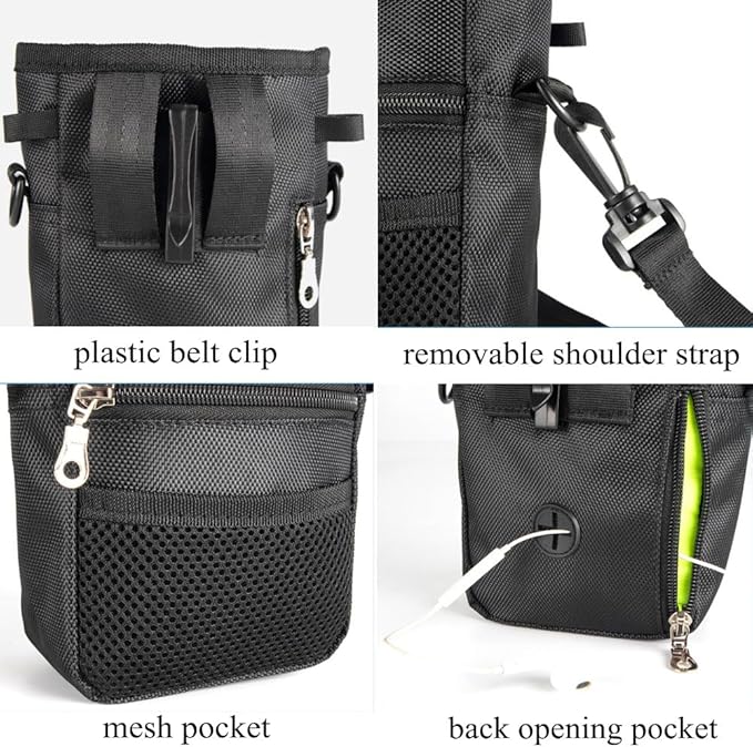 Dog Treat Pouch Pet Trainning Waist Bag Portable Food Snack Small Item Storage Holder Bag Hook Design Pet Training Reward Pouch Bait Sack Mini Puppy Snack Carrier Container Pockets (BLACK (STYLE A))