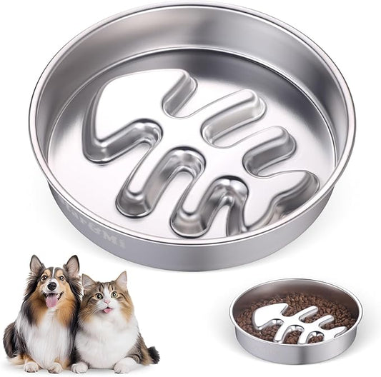 Stainless Steel Slow Feeder Dog Bowls – Non-Slip Metal Dog Bowl for Large & Medium Breeds, Puppy Puzzle Feeder – 2 Cup Capacity for Small to Big Pets – Durable Slow Feed (Fishbone)