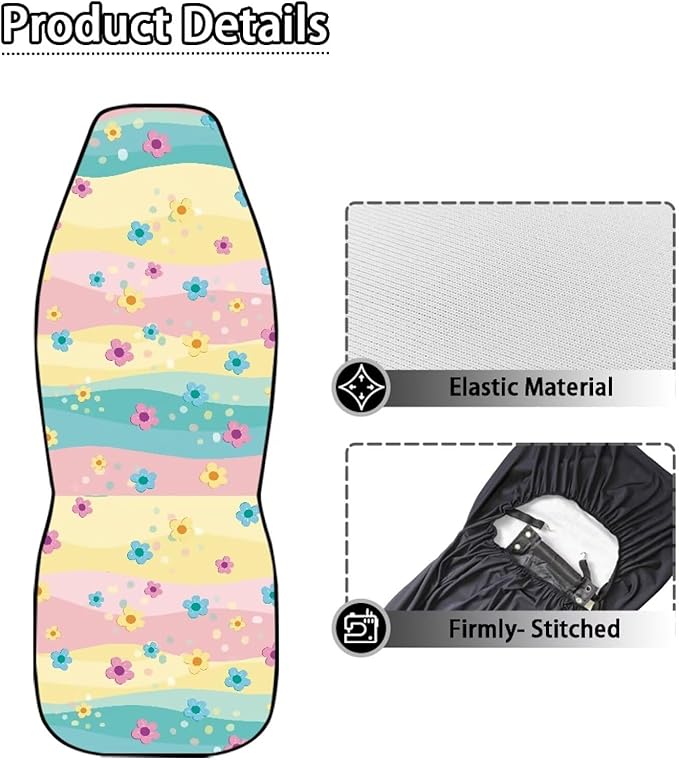 Dreaweet Hippie Flowers Seat Covers for Cars SUV Cute Car Accessories for Women Interior 2 Piece Washable Universal Seat Covers for Cars SUV Sedan Trucks Easy to Install