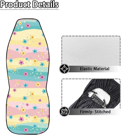 Dreaweet Hippie Flowers Seat Covers for Cars SUV Cute Car Accessories for Women Interior 2 Piece Washable Universal Seat Covers for Cars SUV Sedan Trucks Easy to Install