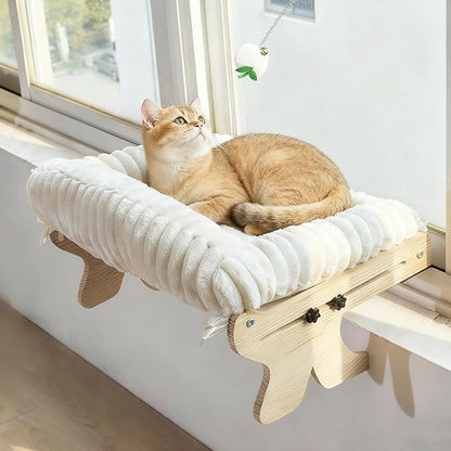 cat Window Perch for Indoor Cats Large Window Hammock with Washable Cover Suitable for All Seasons cat Window Bed for Adults Cats and Kittens(White)