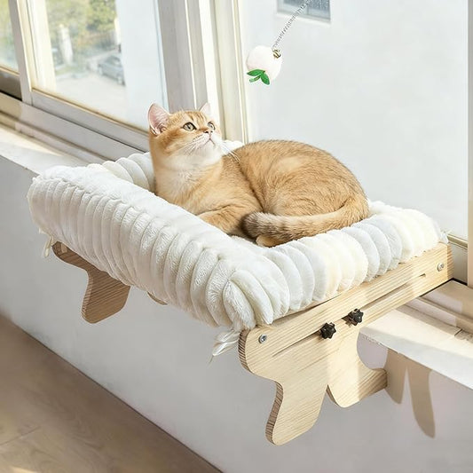 cat Window Perch for Indoor Cats Large Window Hammock with Washable Cover Suitable for All Seasons cat Window Bed for Adults Cats and Kittens(White)