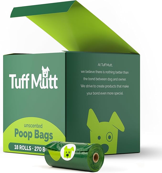 Tuff Mutt Dog Poop Bags - Dispenser-Friendly, Leak-Proof Waste Bags for Dogs, Pack contains 18 rolls with 15 bags each