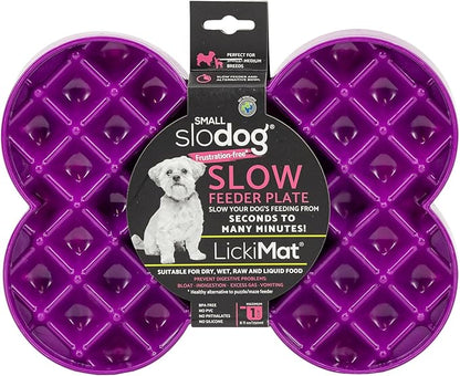 LickiMat Small Slodog Suitable for Wet Food, Raw Food, Kibble and Treats. Perfect Feeder for Small and Medium-Sized Dogs. No Gulp and No Frustration. (Purple)