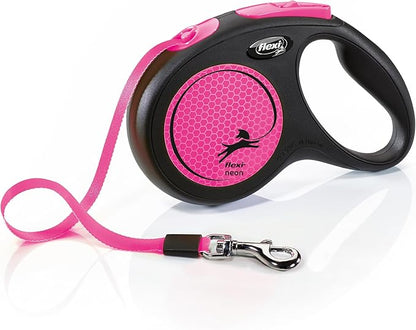 Flexi New Neon Tape Pink Medium 5m Retractable Dog Leash/Lead for Dogs up to 25kgs/55lbs
