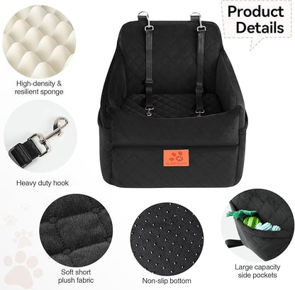 GL GLENSLAVE Dog Car Seat for Small/Medium Dogs, Dog Booster Car Seats with Thick Cushion for Dogs Under 35lbs, Detachable Washable Pet Carseat with Storage Pockets, 2 Safety Belts(Black)