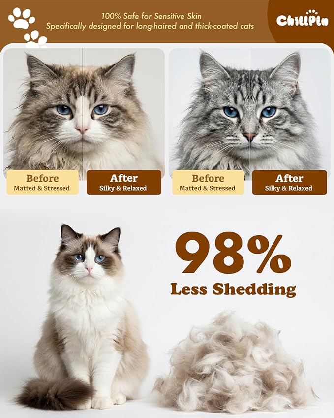 Cat Brush for Long Haired Cats - Double Sided Dematting Undercoat Rake for Persian, Ragdoll, Maine Coon - Professional Grooming Tool to Remove Mats, Tangles & Shedding - Skin-Safe Teeth