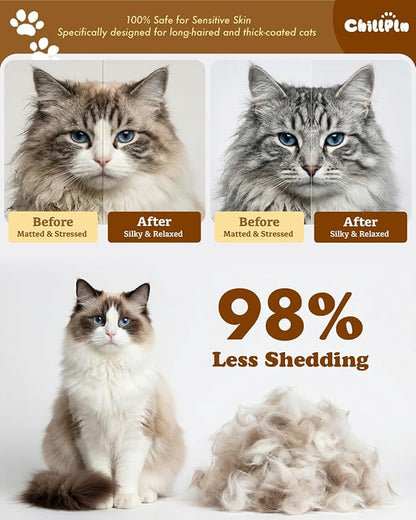 Cat Brush for Long Haired Cats - Double Sided Dematting Undercoat Rake for Persian, Ragdoll, Maine Coon - Professional Grooming Tool to Remove Mats, Tangles & Shedding - Skin-Safe Teeth