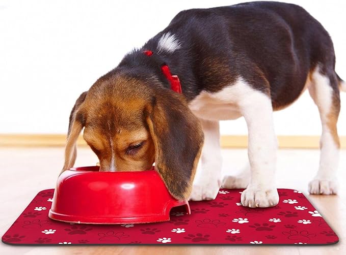 Dog Food Mat, Absorbent Water Bowl Mats Cat Pet Feeding Placemats Red 12 * 20 inch