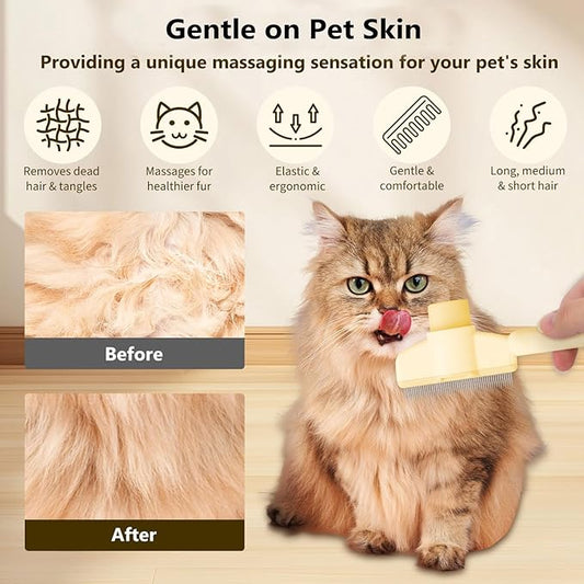 2PCS Pet Comb for Dogs & Cats, Pet Hair Removal Comb with Release Button Self-Cleaning with Long & Short Stainless Steel Metal Teeth for Shedding, Comfort and safety