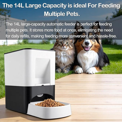 14L Large Automatic Dog Feeder for Large Breeds – Programmable Timed Pet Food Dispenser with Voice Recording, Dual Power Supply & Moisture-Proof Locking Lid