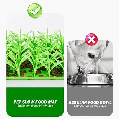 Lick Mat for Dog Silicone Interactive Green Grass Slow Feeder Mat with Non-Slip Suction Cups Soft Slows Down Mealtime Interesting Washable Lick for Cat, Puppy