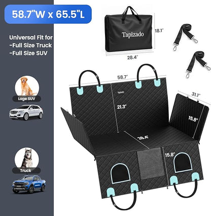 Back Seat Extender for Dogs with Zippered Mesh Window, Detachable Hard Bottom Car Seat Cover for Dog Holds 400lbs, Large Space Backseat Extender, Hammock for Truck, 600D Oxford