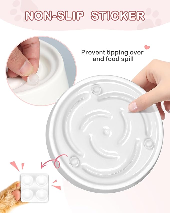 TRUVIC Ceramic Slow Feeder Dog Bowls Small Breed, 0.6 Cup Slow Feeder Cat Bowls for Fast Eaters, Ceramic Dog Food Dish no Black Chin, Puzzle Bowl for Small Dogs and Cats, White