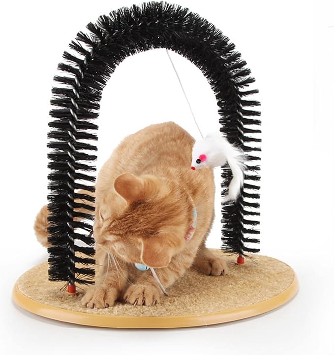 Cat Self Groomer Brushes for Indoor Cats, Cat Face Scratcher Brush Arch Scratching Board Scratch Pad Massager for Shedding, Head Hair Grooming Posts for Rubbing Deshedding w/Cute Kitten Toy