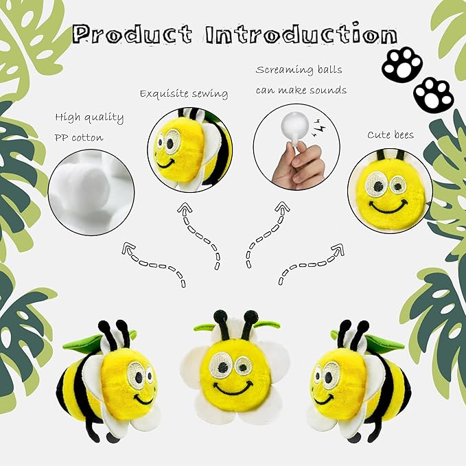 Hide and Seek Dog Toys, Interactive Squeaky Plush Puzzle Puppy Chew Toy to Keep Them Busy for Small Medium Large Dogs(Beehive Hideaway with 4 Pack Bees)
