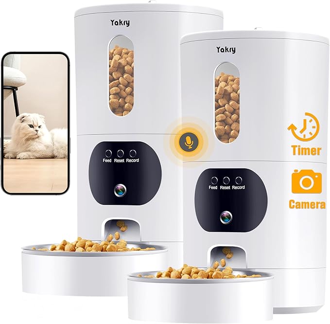 Automatic Cat Feeder Camera for 2-Cats: Easy Setup Timed Smart Dog Feeder WiFi - 2-Way Audio 5G Pet Food Dispenser APP Control for Multi-Cat 2 Pack