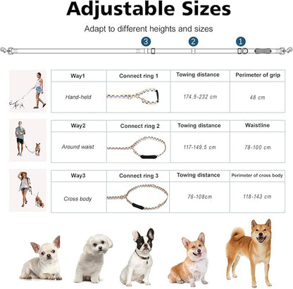 Hands Free Dog Leash, 8.5ft Adjustable Hands Free Leash for Medium Dogs, Versatile Handheld Crossbody Waist Lead with 3 Rings, for Running Jogging Walking, Sponge Handle, Geometric Orange