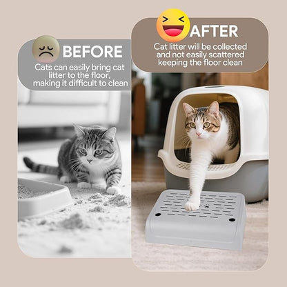 Cat Ramp for Litter Box Step, Self Cleaning Cat Litter Box Ramp Trapper with Storage Double Layered, Small Step Pedal Stool with Filter Function Steps for Small & Elderly Cats(Gray 11.8"x 7.87"x 3.3")