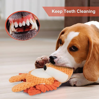 Dog Toys, Dog Squeaker Toys with Crinkle Paper, Stuffed Animal Dog Plush Chewing Toy, Cotton Rope Interactive Toys for Puppy, Small, Middle Dogs (Orange Fox)