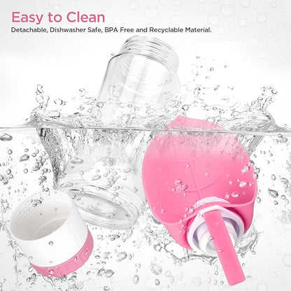 Uppetly Dog Water Bottle, Pet Water Bottle with Food Container and Drinking Feeder, Leak Proof, BPA-Free, Portable Foldable Puppy Water Cup Dispenser for Outdoor Walking, Travel, Hiking Small Pink