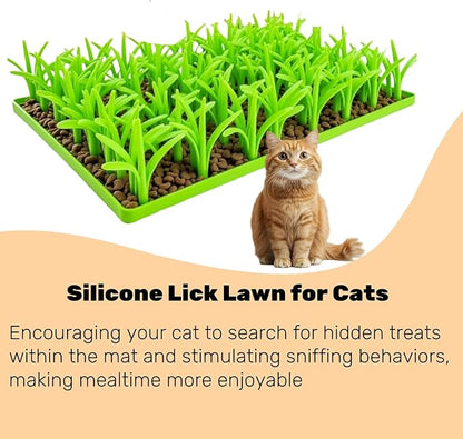 Lick Lawn for Cats, Silicone Snuffle Grass Mat for Cats, Slow Feeding Snuffle Mat for Cat and Dogs, for Foraging and Stress Relief