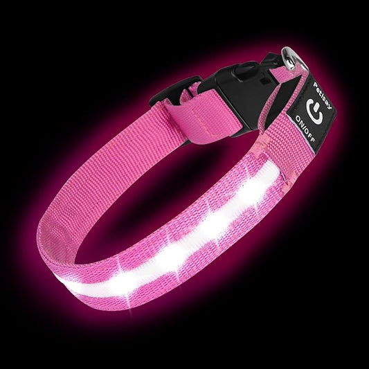 Super Bright LED Dog Collar - Fully Waterproof & Adjustable Glow Collar - USB-C Rechargeable for Night Walking, Safety - Flashing Lighted Collar for Dogs(Pink,M)