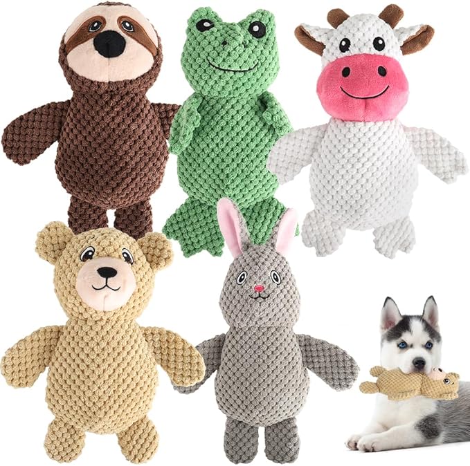 Act boldly 5-Pack Squeaky Dog Toys – Durable Animal-Shaped Plush Chew Toys for Dogs, Handmade Interactive Puppy Toys with Squeaker, Perfect for Reducing Destructive Behavior