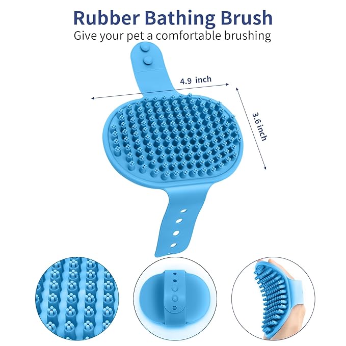 Dog Brush Grooming Kit 5 PCS - Self Cleaning Slicker Brush for Shedding Short Long Haired Dogs & Cats, Includes Pet Comb, Flea Comb, Bath Brush, Undercoat Rake - Complete Fur Care Set - Blue