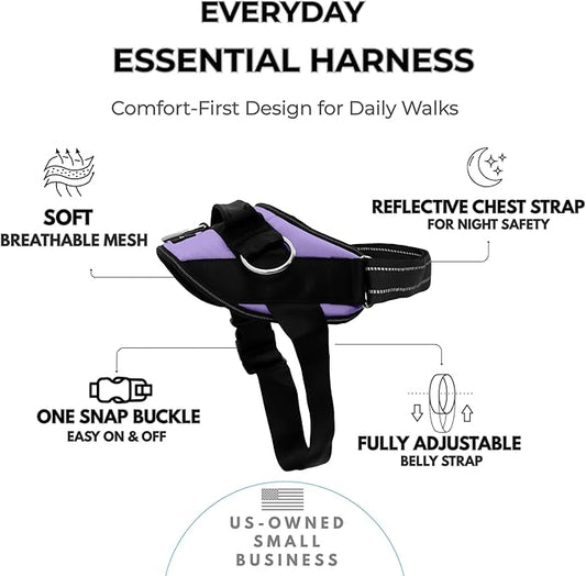 ShawnCo Essential Dog Harness, No-Pull Pet Vest with 3 Leash Clips, No Choke, Reflective, Adjustable and Padded, for Easy Walking and Training for Small, Medium and Large Dogs (ICY Lilac, M)