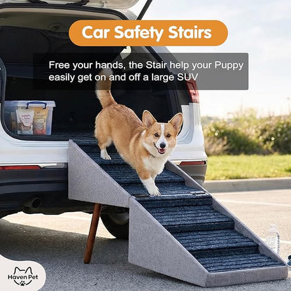 2-in-1 Dog Stairs for Bed and Couch, 21.6 Inch High,Foldable Ottoman with 6 Steps, Joint Relief for Small and Large Dogs (Gray H 21.6")