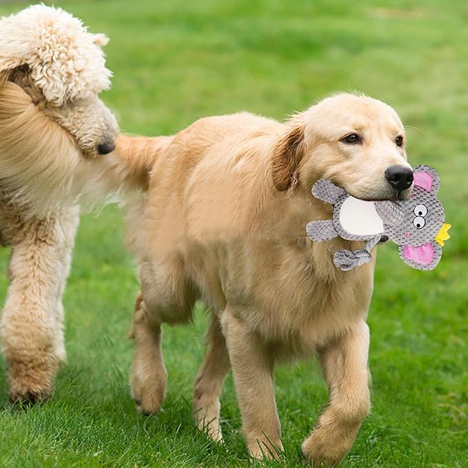 Cute Animals Interactive Squeaky Dog Toy with a Vocal Bladder, Crinkle Paper Stuffed Soft Cotton Chew Toy, Teething Rope Tug of War Pull Toy to Keep Them Busy for Puppy, Small Dogs - Gray Elephant