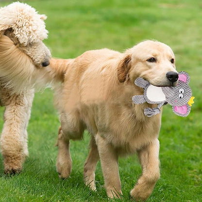 Cute Animals Interactive Squeaky Dog Toy with a Vocal Bladder, Crinkle Paper Stuffed Soft Cotton Chew Toy, Teething Rope Tug of War Pull Toy to Keep Them Busy for Puppy, Small Dogs - Gray Elephant