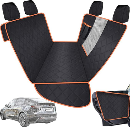 iBuddy Dog Car Seat Cover for Tesla Model Y/3 with 2PCS Car Door Protector 100% Waterproof Pet Car Seat Cover Protects Vehicle from Hair, Scratches and Dirt, Customized Dog Car Hammock for Model Y/3